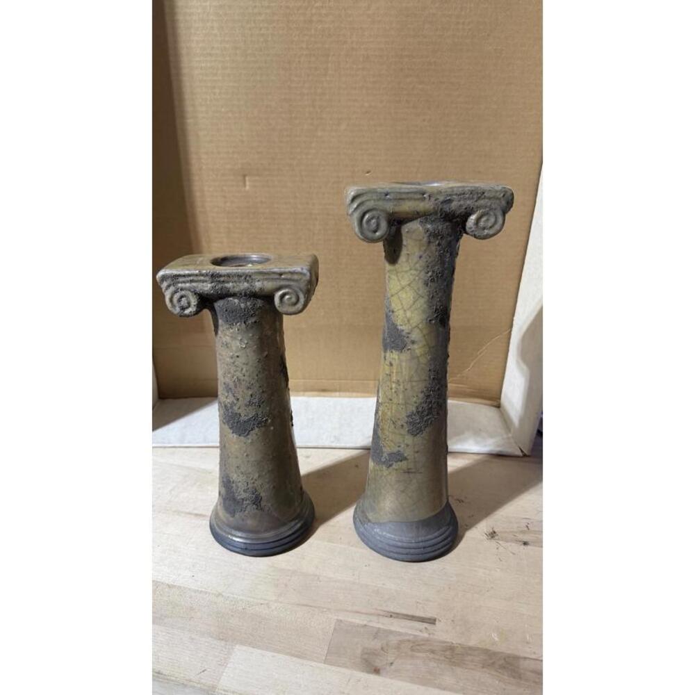 Evans Designs California Ceramic Column Candle Holders Pair Ionic‎ Style